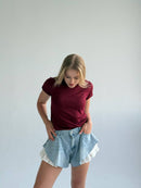 Denim Shorts with Double-Layer Detail