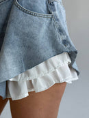 Denim Shorts with Double-Layer Detail