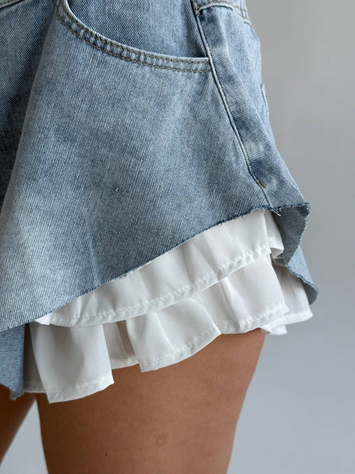 Denim Shorts with Double-Layer Detail