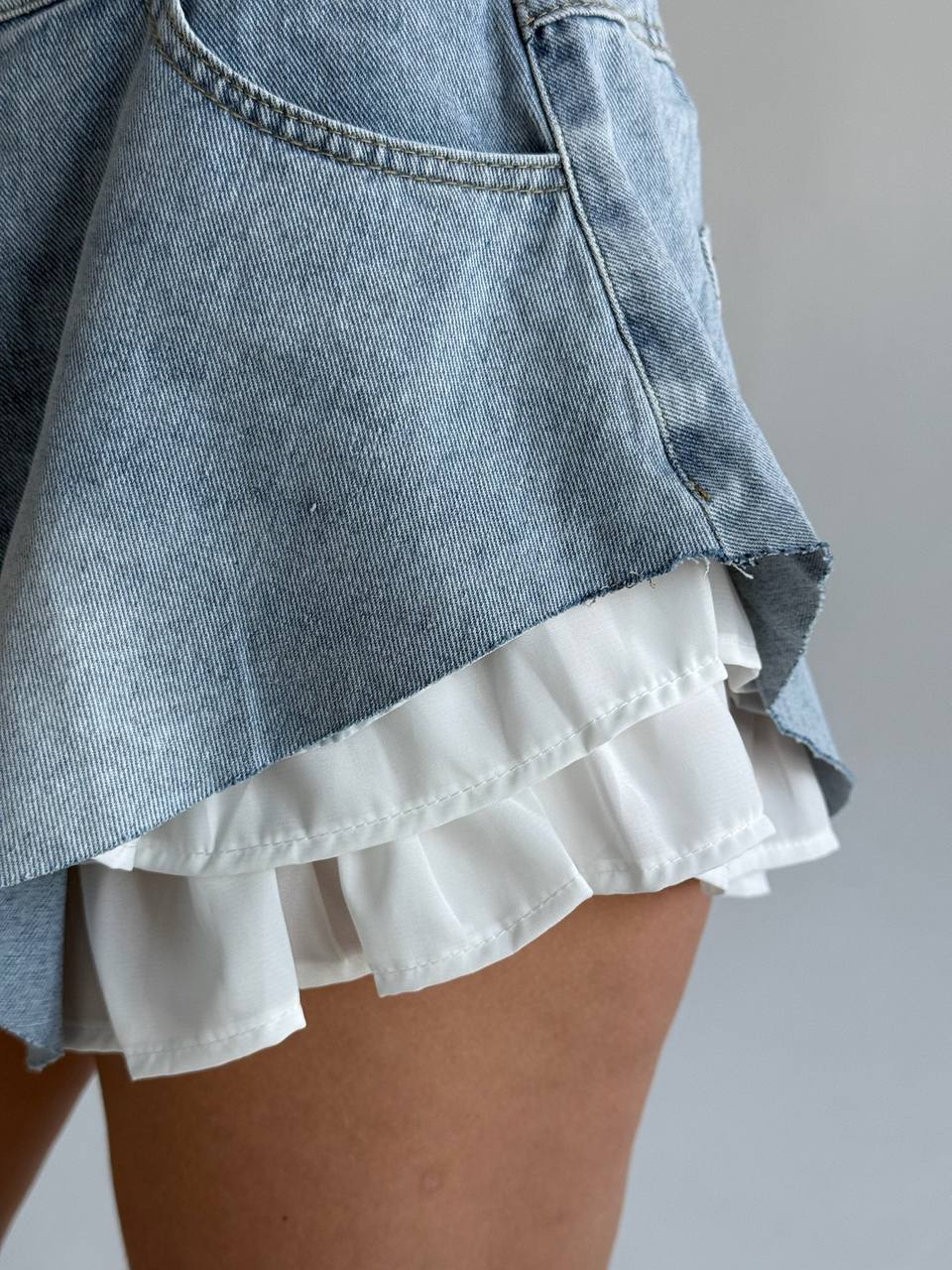Denim Shorts with Double-Layer Detail