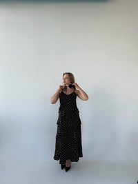 Polka Dot Maxi Dress with Floral Choker