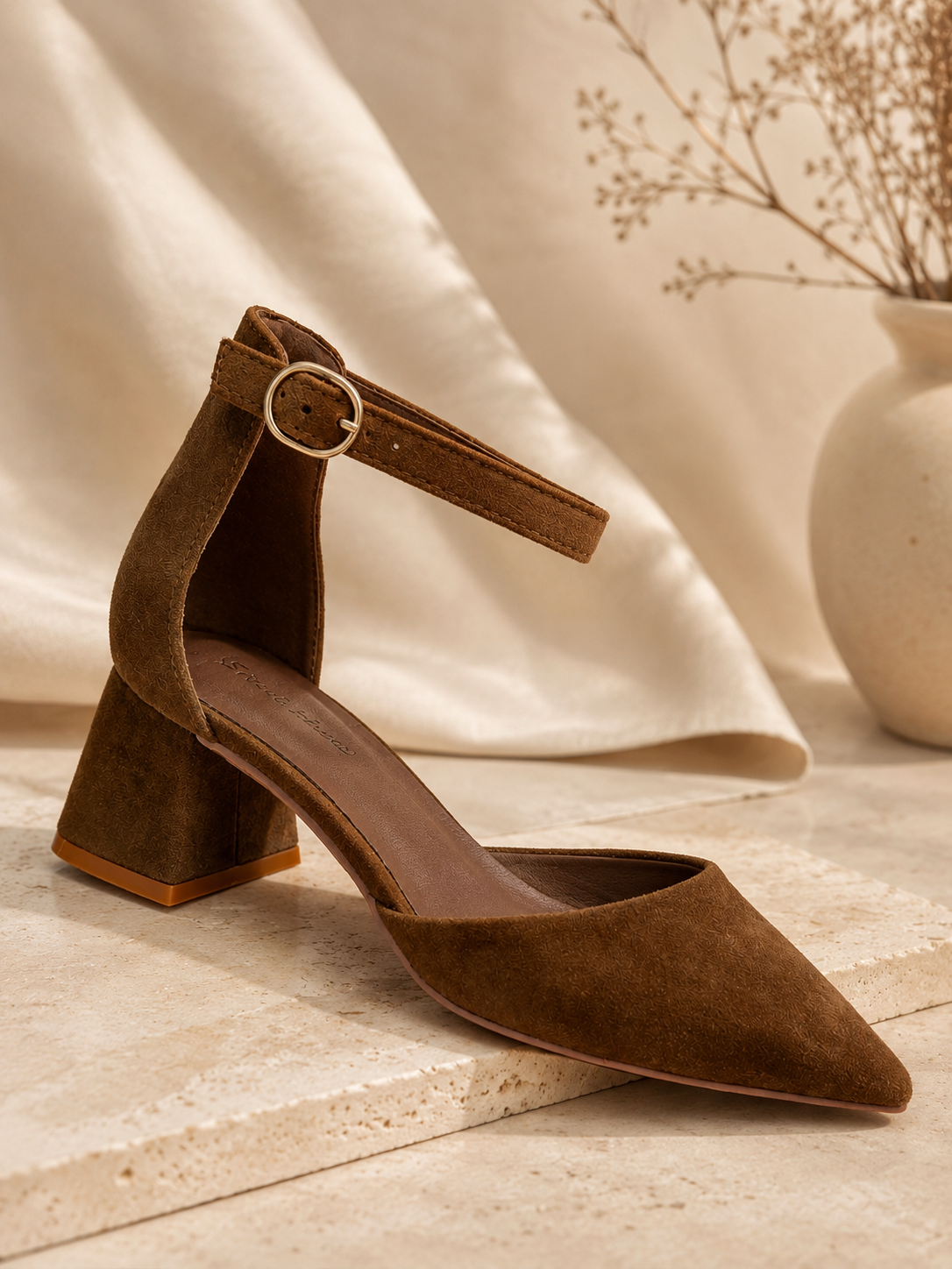Brown Suede Strap Heels