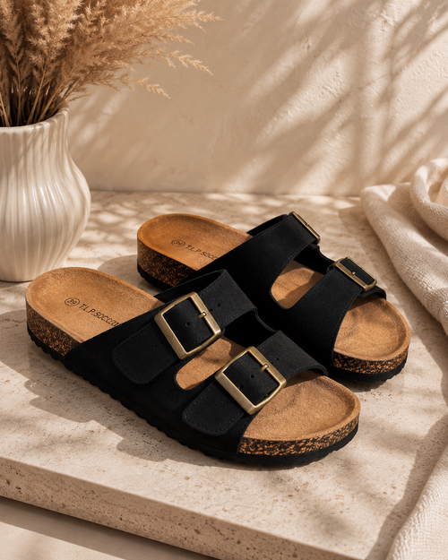 Black Buckle Sandals