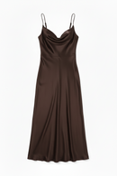 Brown slip dress on a white background