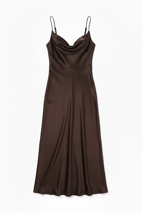 Brown slip dress on a white background