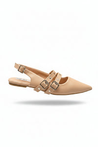 Beige Buckle Slingbacks