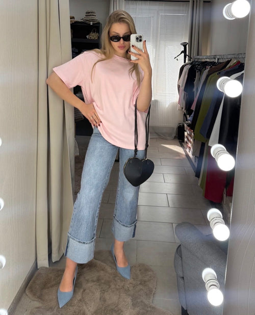 Wide-Leg Cuffed Jeans