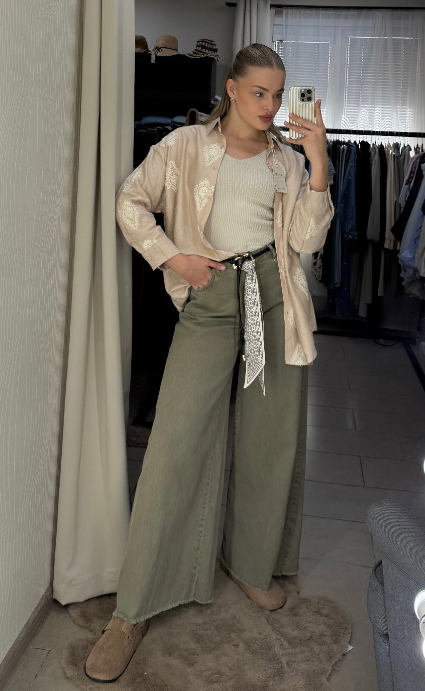 Olive Wide-Leg Jeans