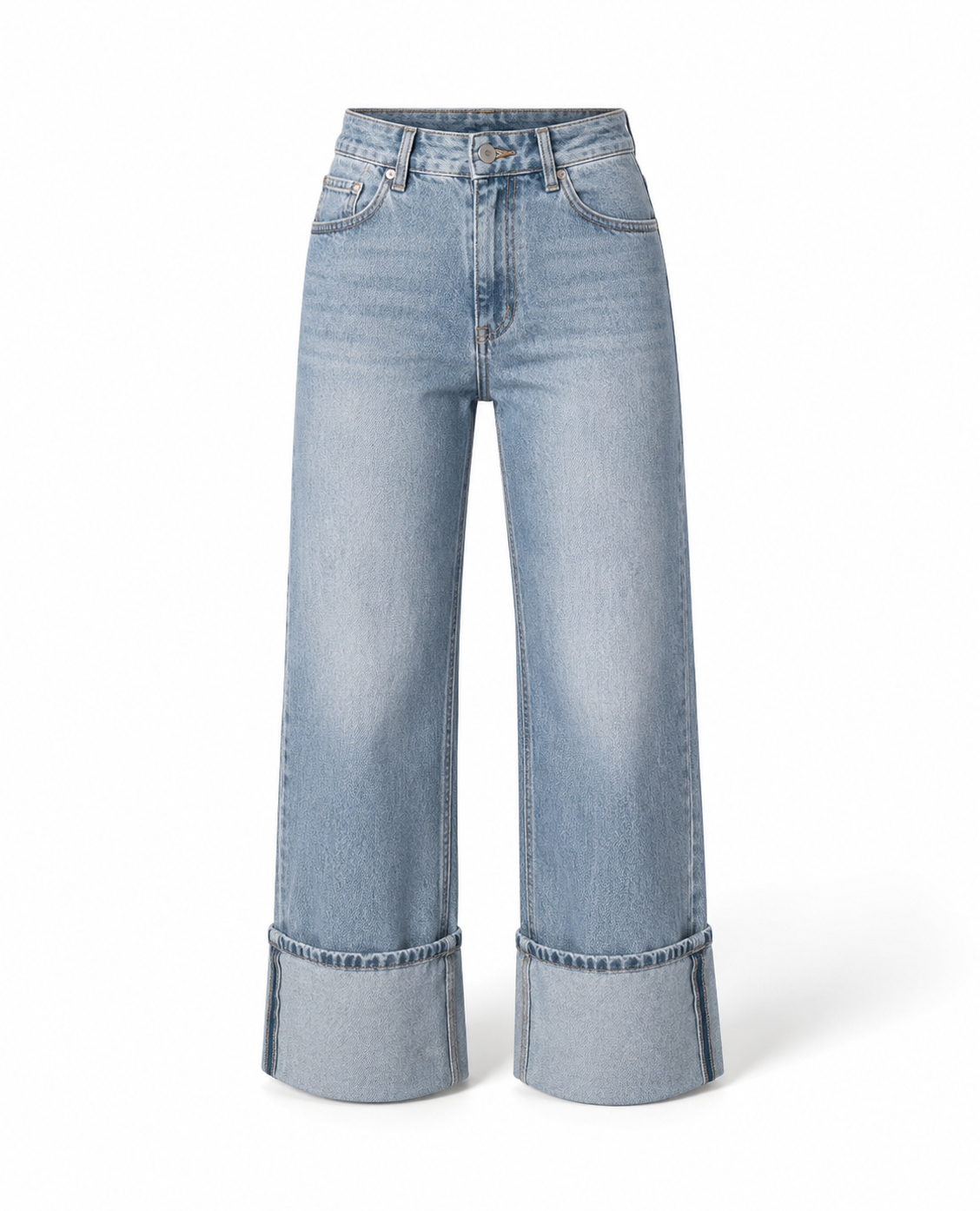Wide-Leg Cuffed Jeans