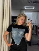 Denim Corset Detail T-Shirt