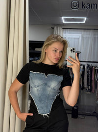 Denim Corset Detail T-Shirt